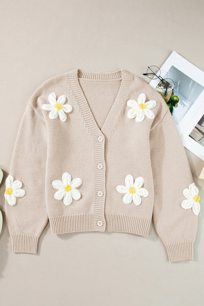 Cardigan boutonné élégant à motif floral en parchemin