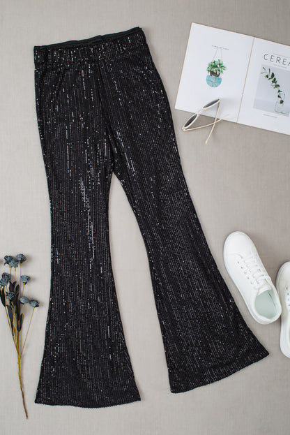 Black Sequin Wide Leg Pants