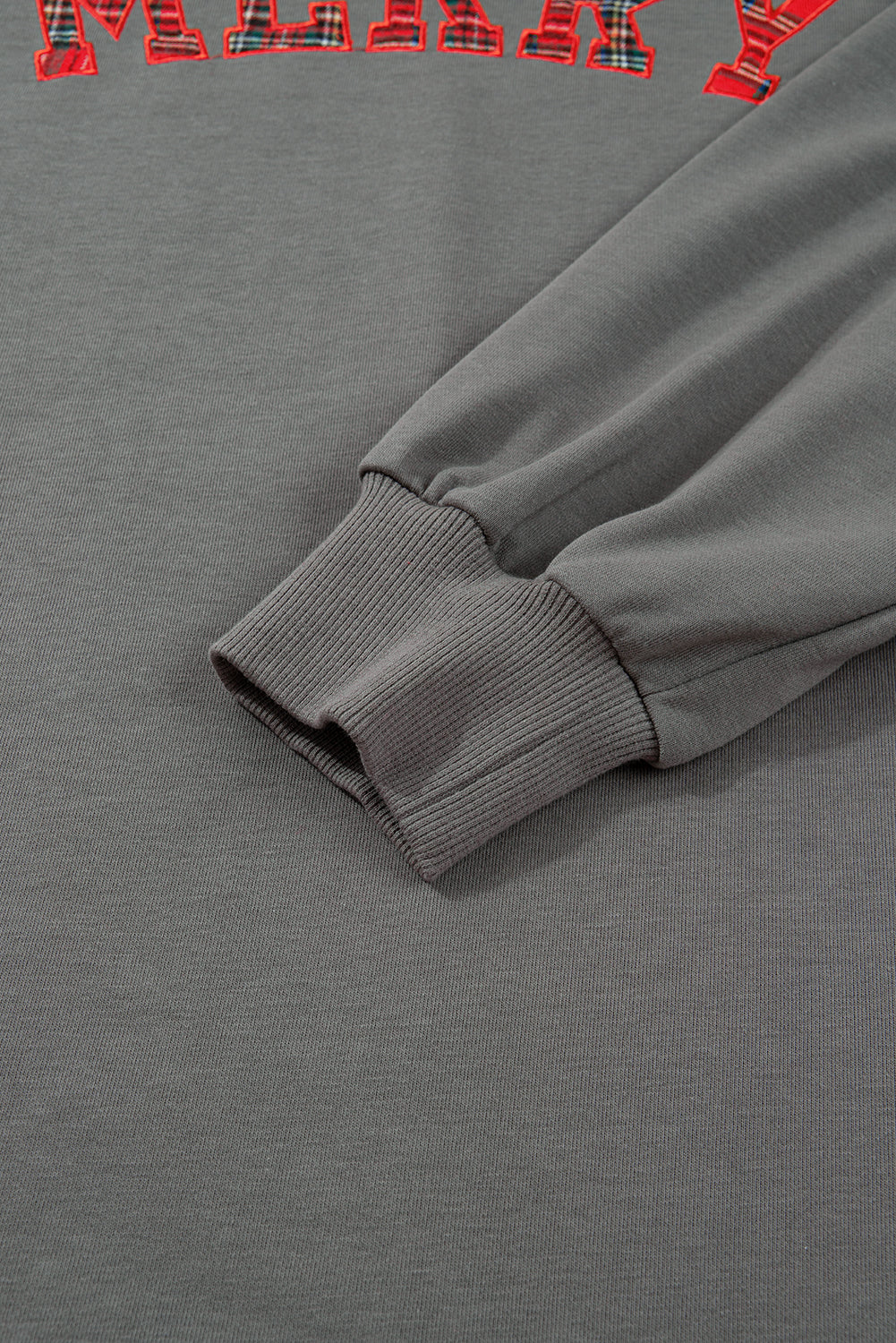 Medium Grey Plaid MERRY Bow Embroidered Plus Size Sweatshirt with Side Slits