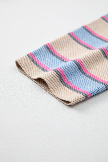 Pull ample à rayures abricot, col en V, épaules tombantes