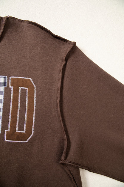 Coffee WWJD Mixed Pattern Embroidered Patch Graphic Mock Neck Sweatshirt