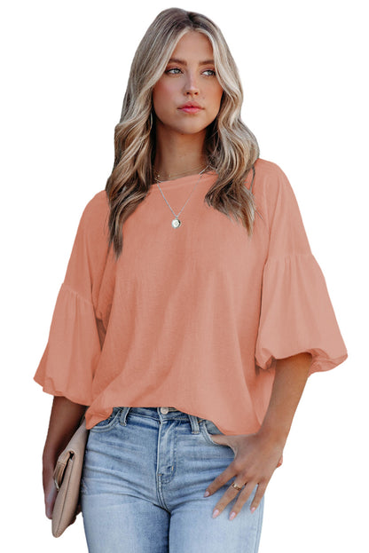 Chemisier à col rond et manches bouffantes 