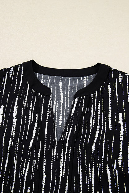 Black Abstract Printed V Neck Fall Blouse