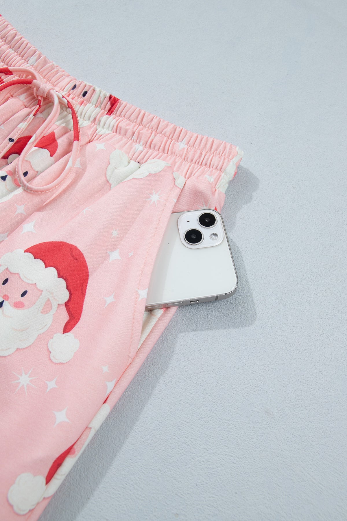 Pink Abstract Santa Pattern Long Sleeve Two Piece Shift Lounge Set