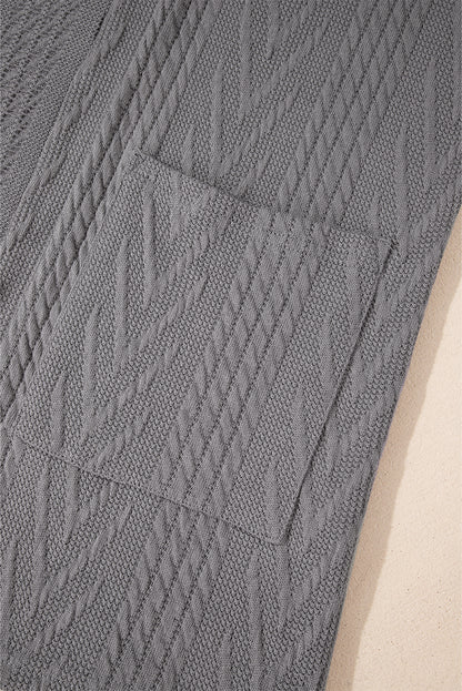 Cardigan gris moyen uni texturé ouvert sur le devant avec poche