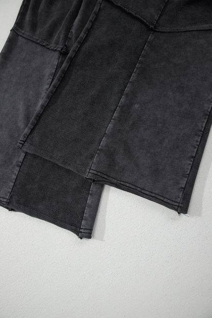 Black Plus Size Mineral Wash Exposed Seam Patchwork Drawstring Loose Pants