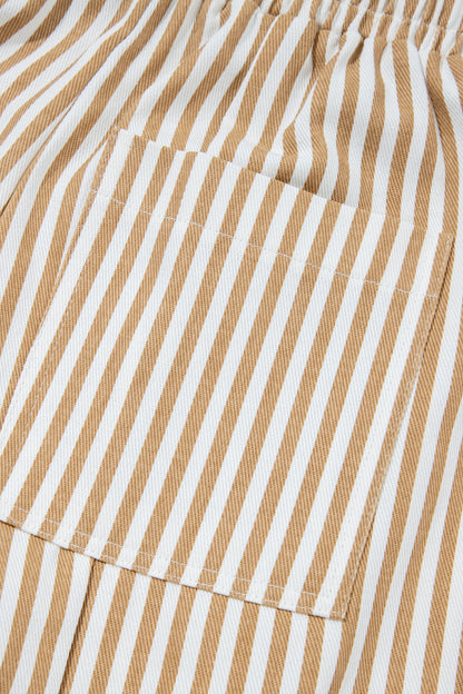 Apricot Stripe Ribbon Drawstring Waist Full-Length Shift Pant