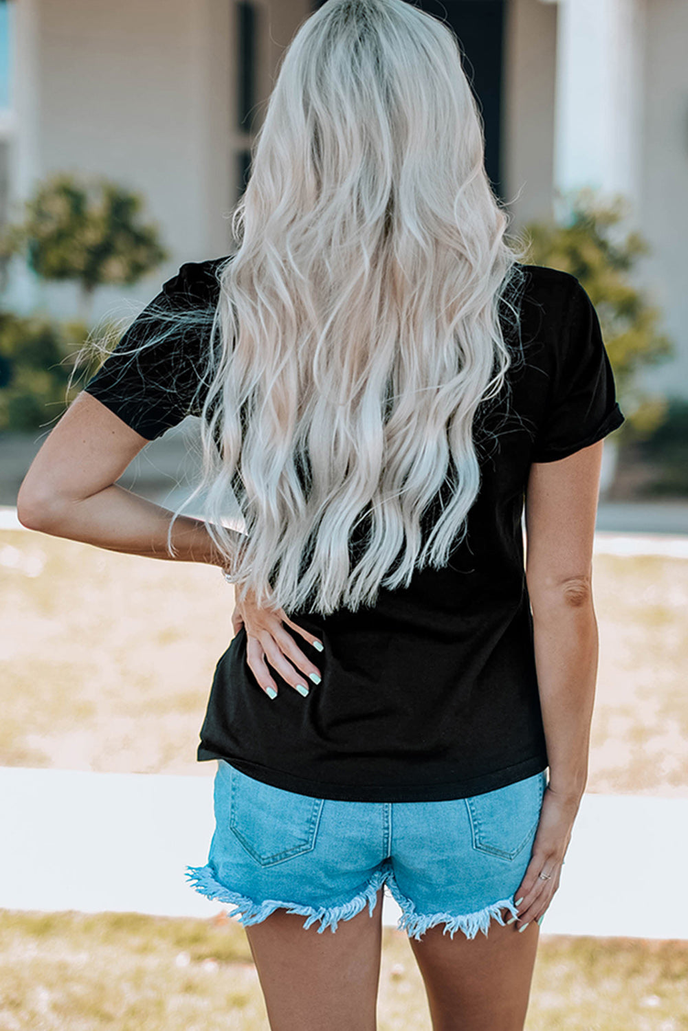 Black Mardi Gras Sequin Pattern Crew Neck T Shirt