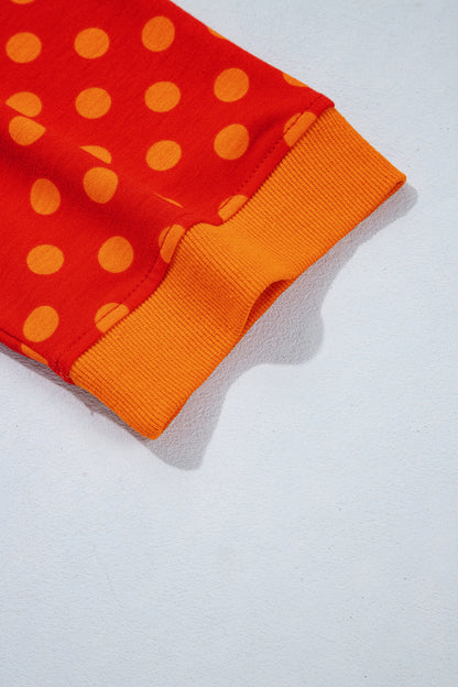 Red Polka Dot Print Contrast Trim Round Neck Bracelet Sleeve Top