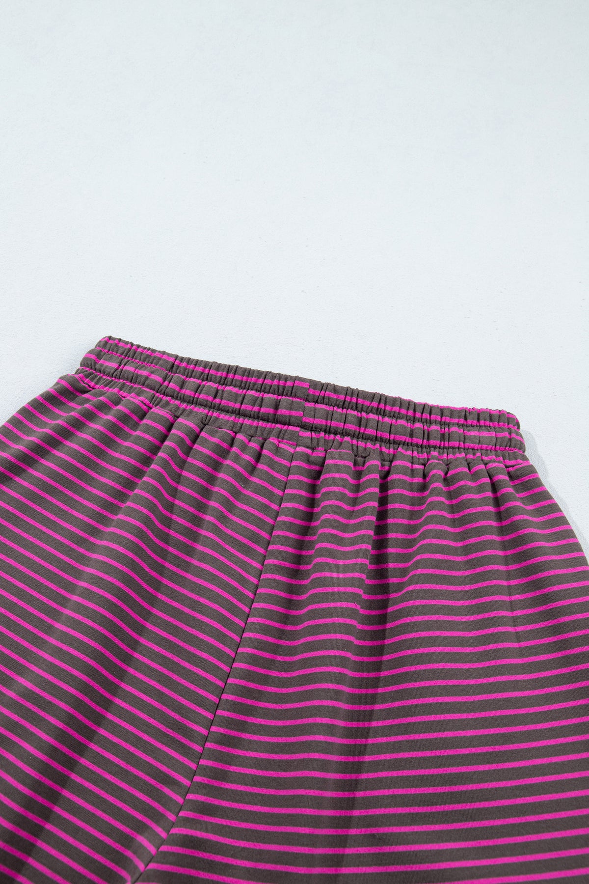 Brown Ribbed Patchwork Mock Neck Baggy Pullover Matching Shorts Set
