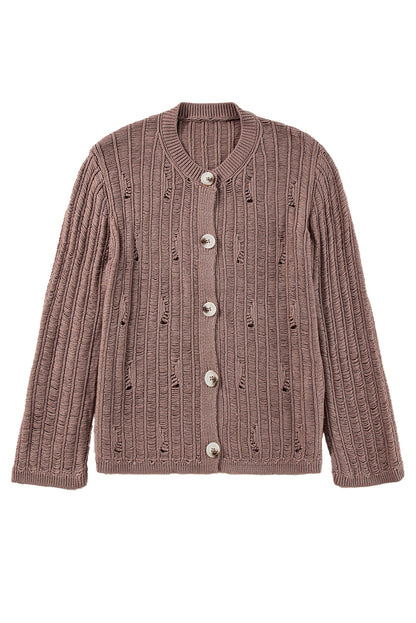 Cardigan boutonné en tricot texturé découpé en chèvre