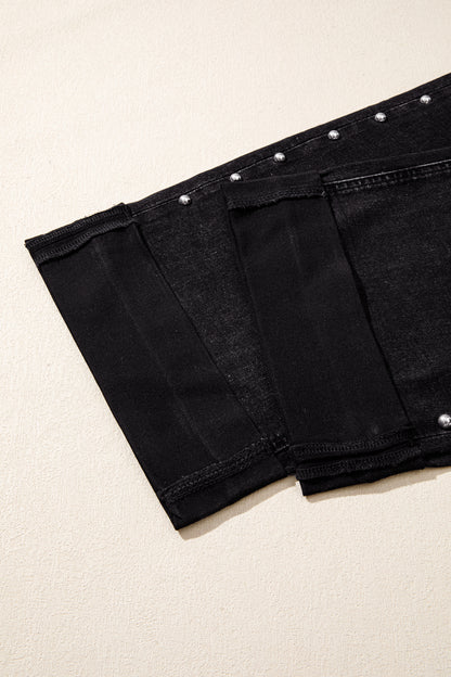 Black Studded Detail Straight Leg Casual Loose Jeans