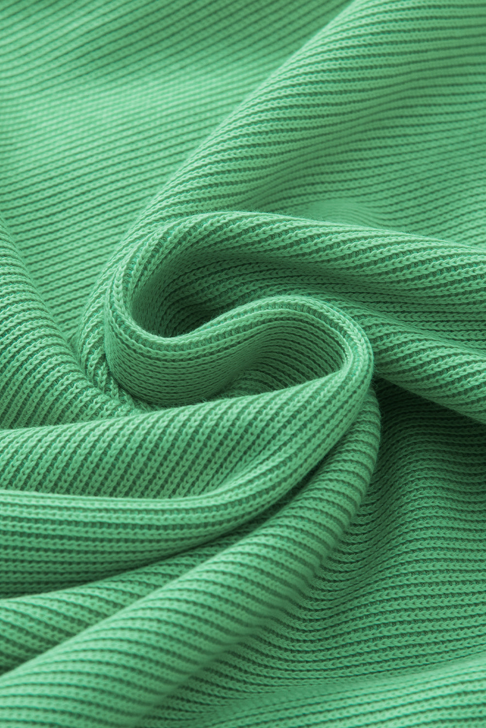 Green Ribbed Knit Puffy Ruffle Sleeve Blouse