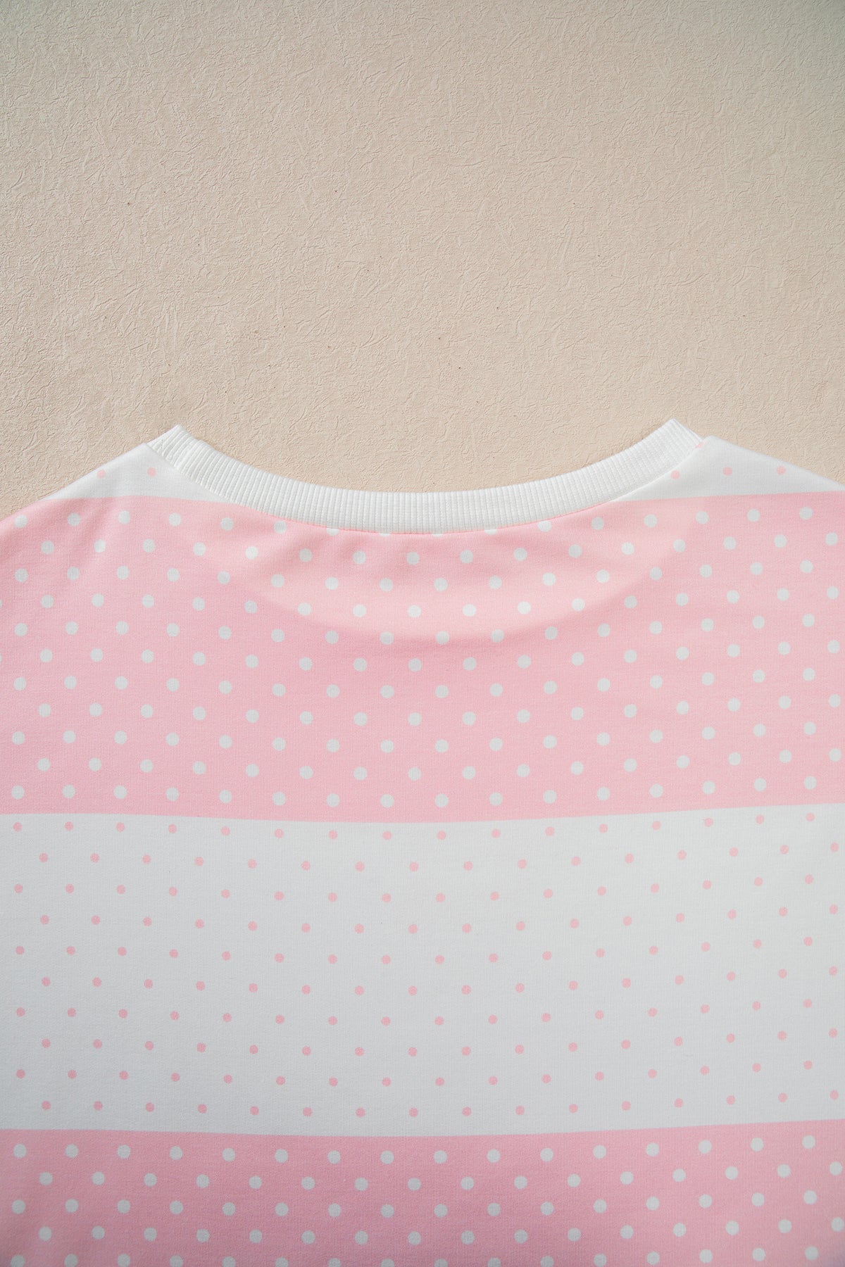 Pink Polka Dot Patchwork Colorblock Long Sleeve Top