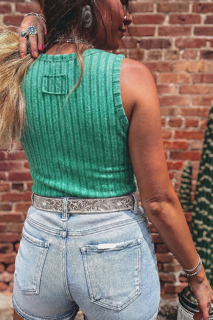 Bonbon Slim Ribbed Mineral Wash Tank Top