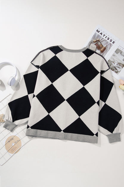 Cardigan ample boutonné à épaules tombantes et colorblock noir