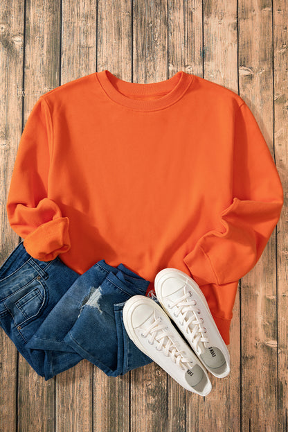 Sweat-shirt en tissu éponge orange roux uni doublé en polaire à épaules tombantes