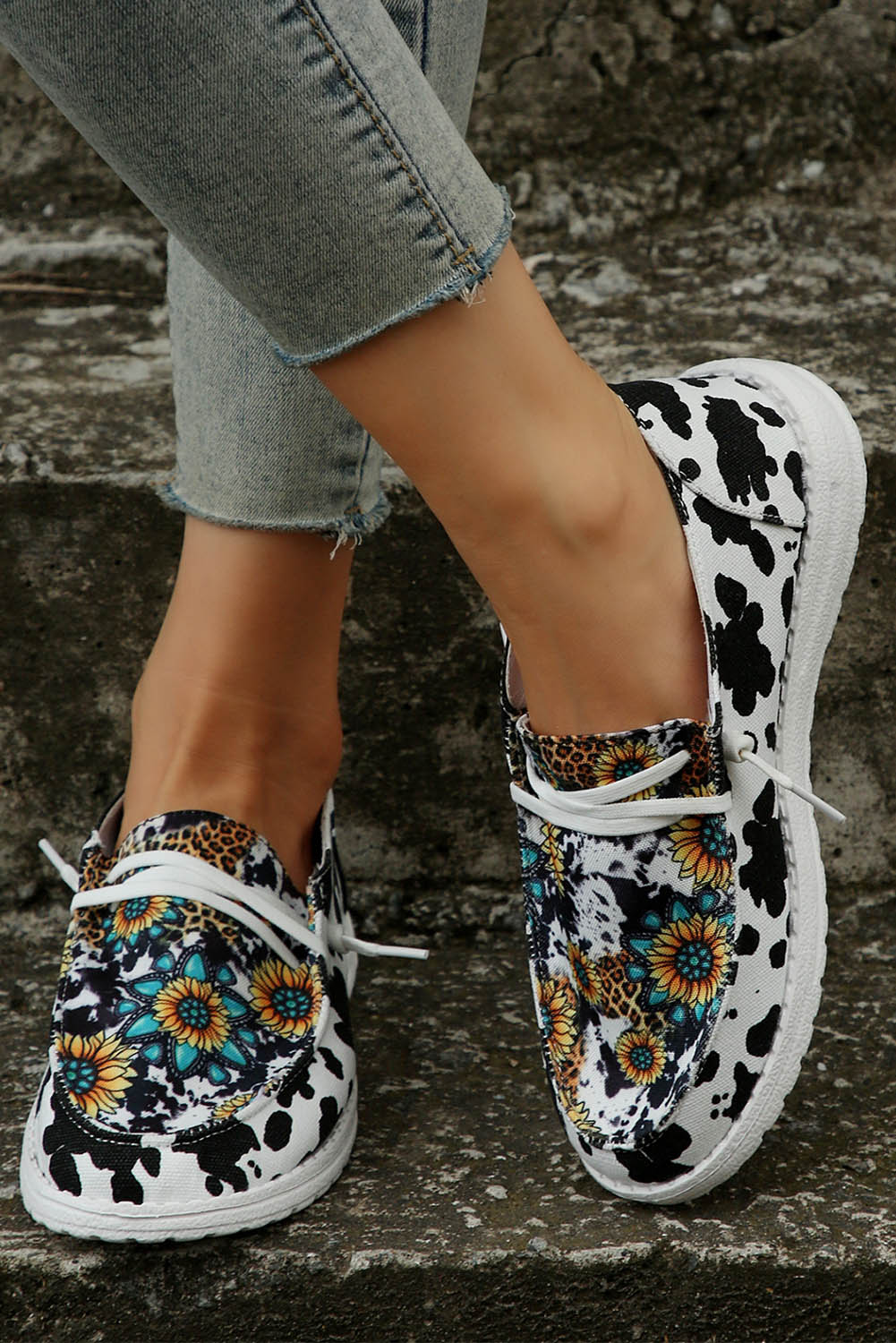 Western Cow Print Sunflower Shoes