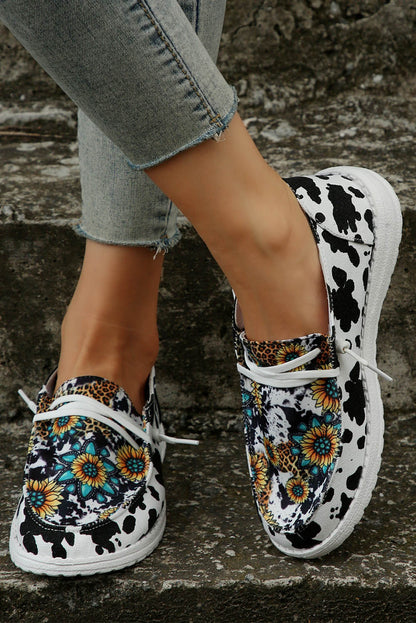 Western Cow Print Sunflower Shoes
