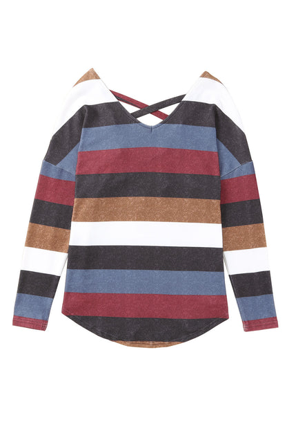 Haut à manches longues à rayures et dos croisé 