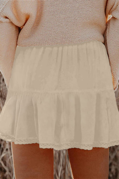 Navy Blue Plus Size Frilled Elastic Waist Lace Trim Boho Ruffled Shorts