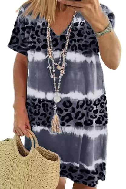 Haut à manches courtes en patchwork léopard tie-dye