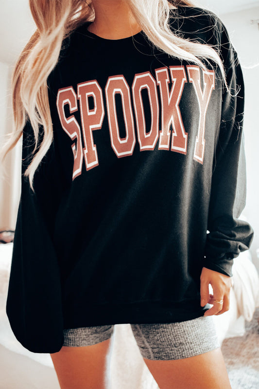 Sweat-shirt noir à épaules tombantes et motif graphique SPOOKY pour Halloween