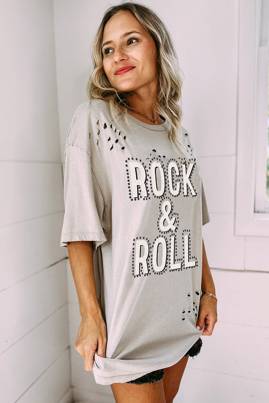 Gray Rock & Roll Graphic Distressed Vintage Tee