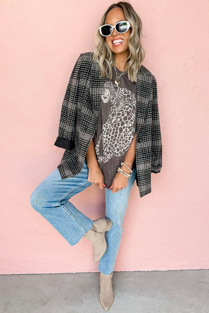 T-shirt graphique gris moyen à imprimé guépard vintage délavé minéral