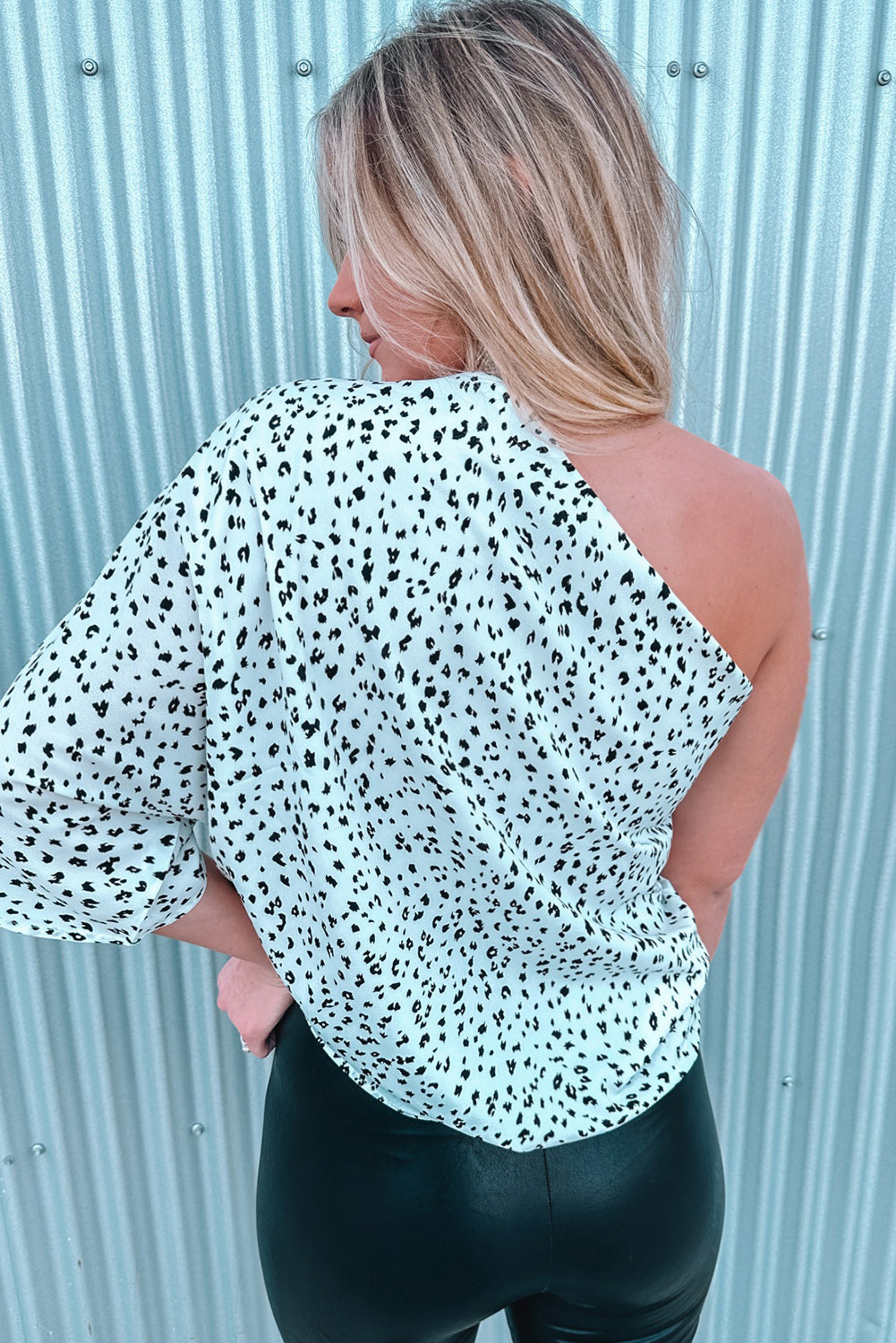 Leopard Asymmetric One Shoulder Blouse