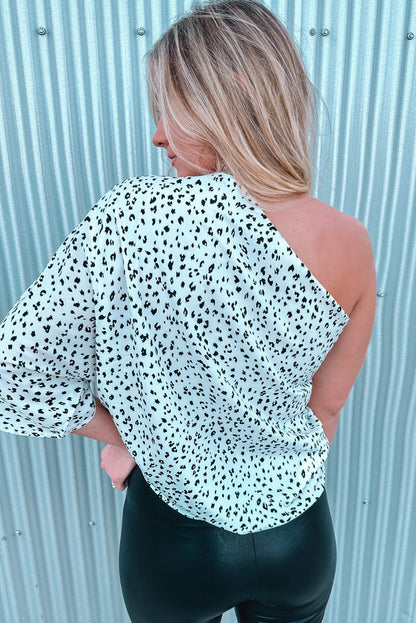 Leopard Asymmetric One Shoulder Blouse