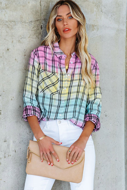 Chemise boutonnée à carreaux multicolore tie-dye 