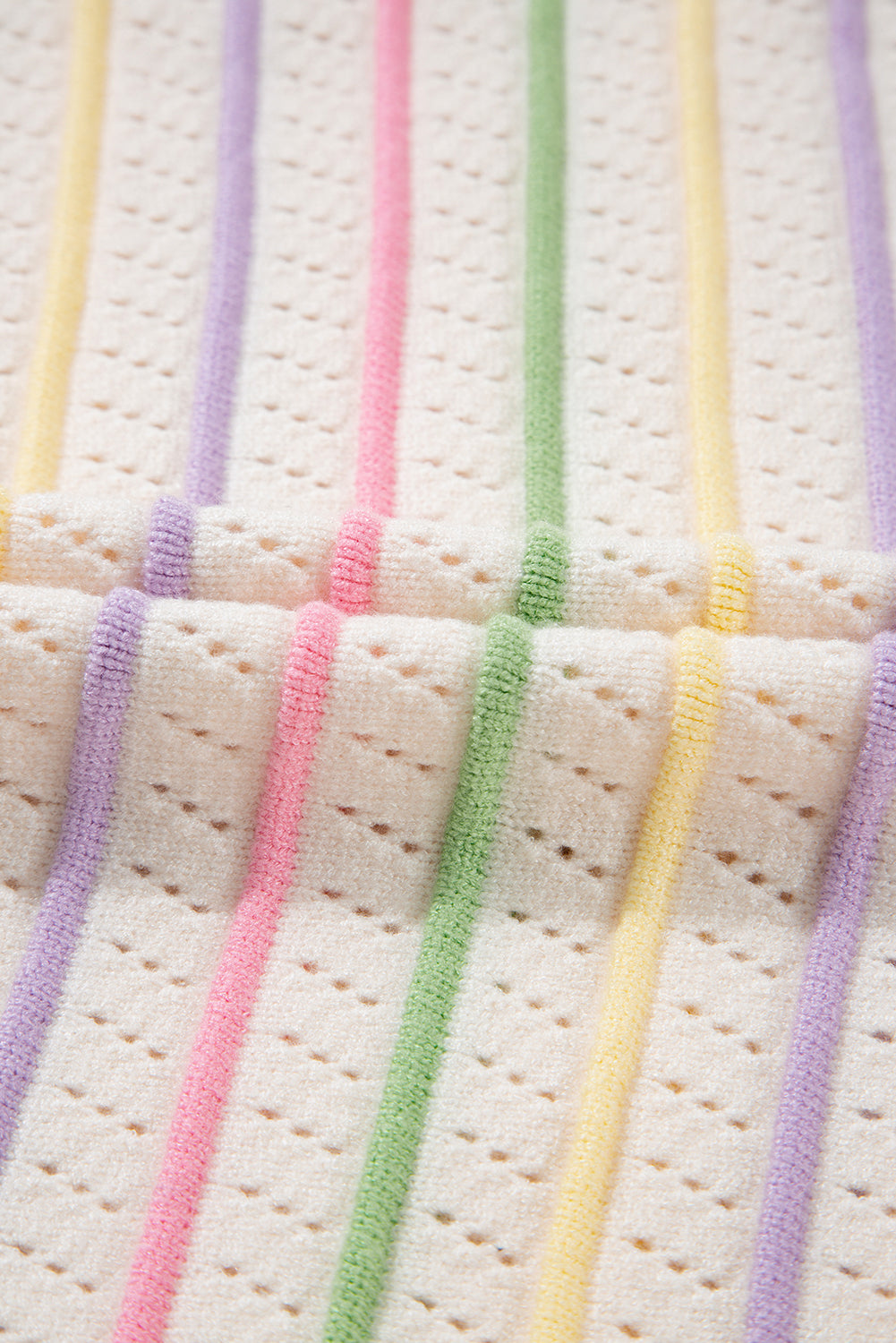 T-shirt pull à manches volantées en tricot à œillets rayé coloré couleur avoine