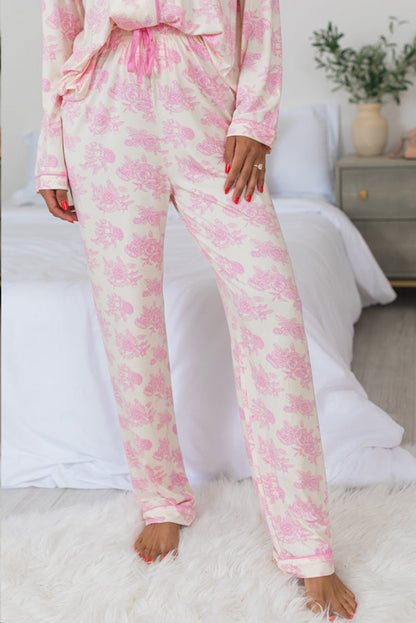 Ensemble pyjama à manches longues et pantalon à fleurs roses