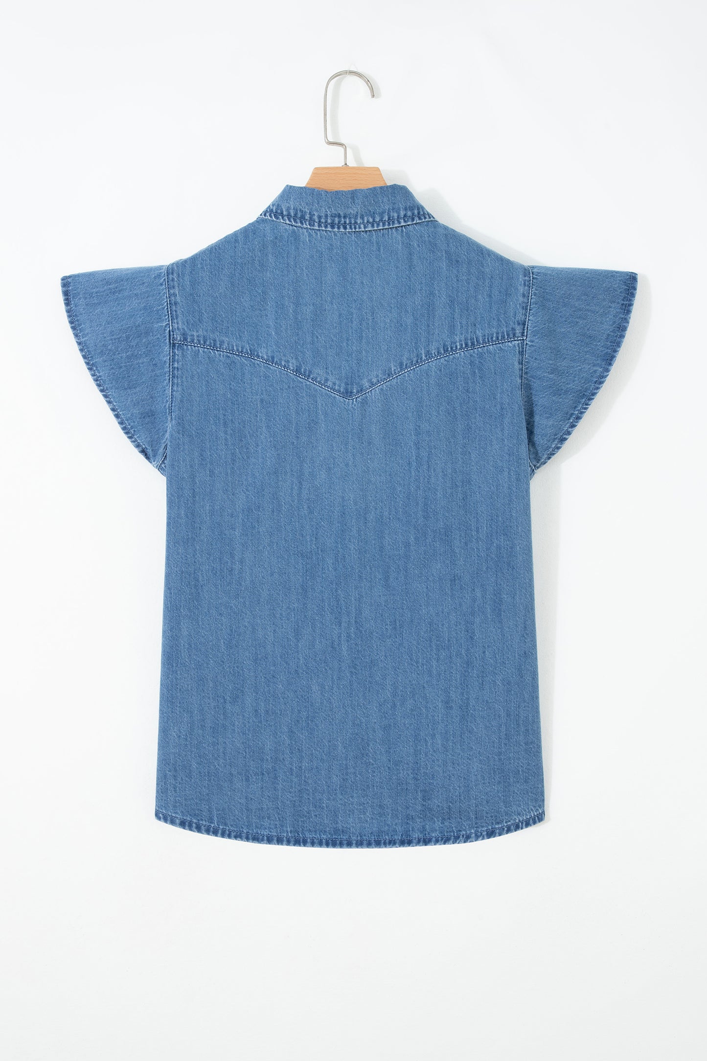 Dusk Blue Ruffled Short Sleeve Denim Shirt