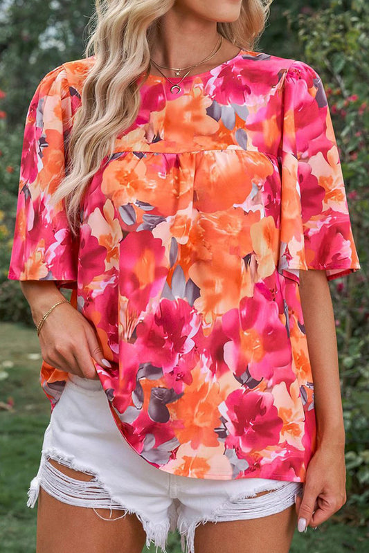 Blusa de manga ancha con estampado floral 