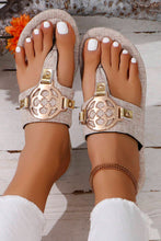 Beige Metal Décor Leather Thong Slippers