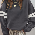 Dark Grey Varsity Striped Detail Drop Shoulder Oversized Sweatshirt