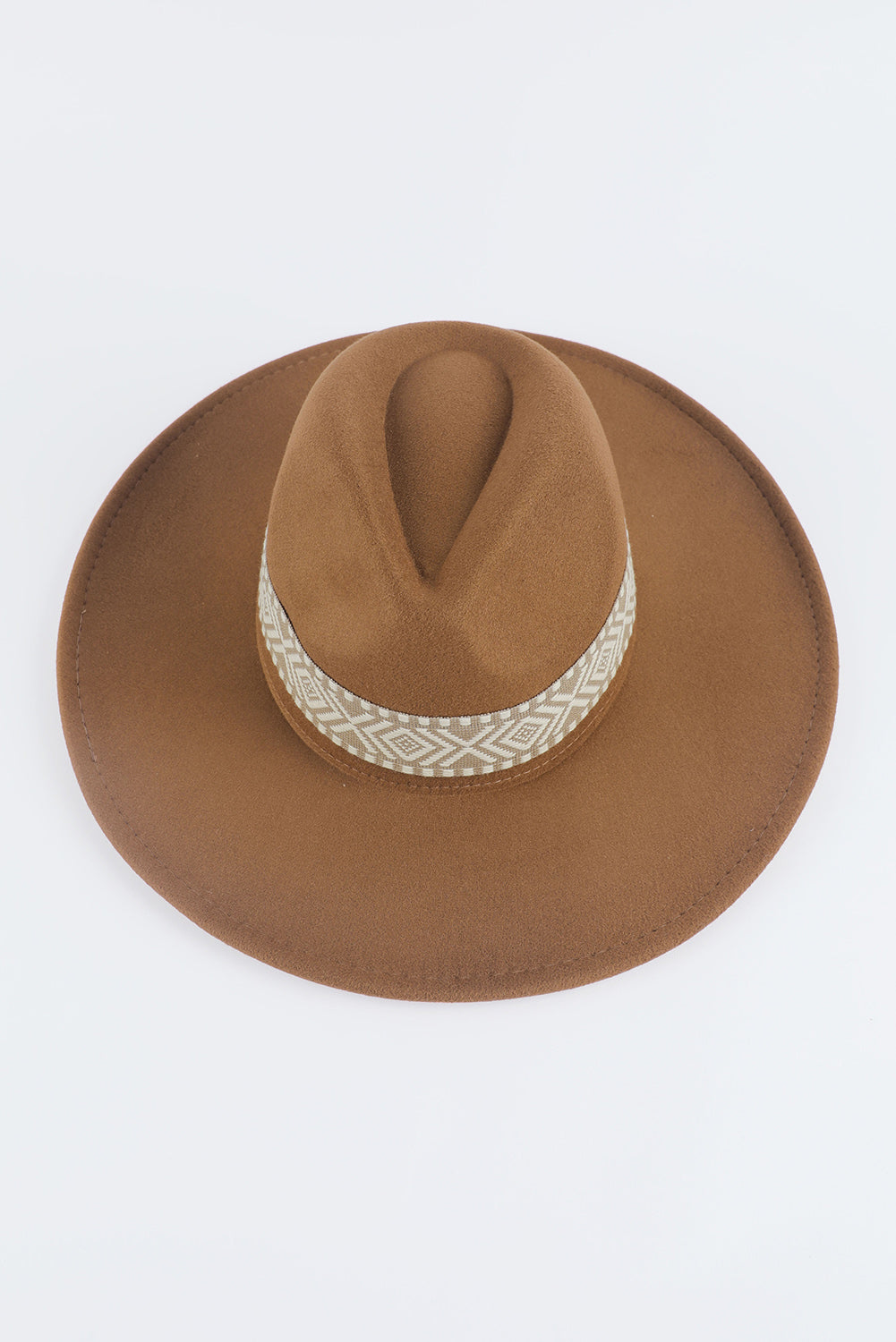 Sombrero Fedora plano retro con bordado azteca marrón