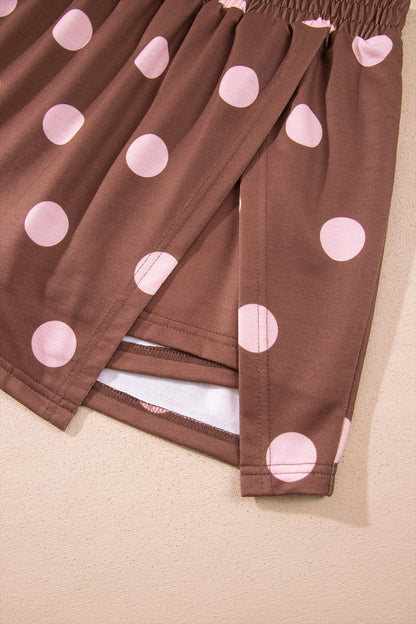 Brown Polka Dot Two Piece Set Long Sleeve Casual Skirt Set