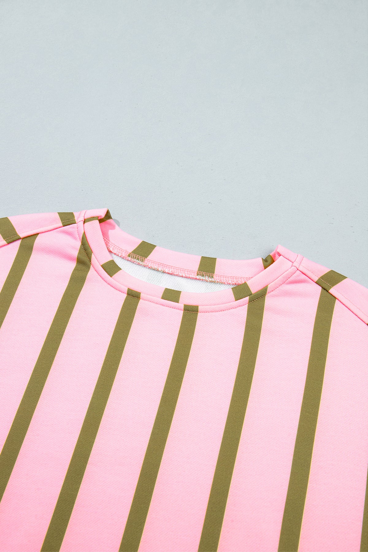 Green Stripe Dropped Shoulder Round Neck Casual Sweatshirt