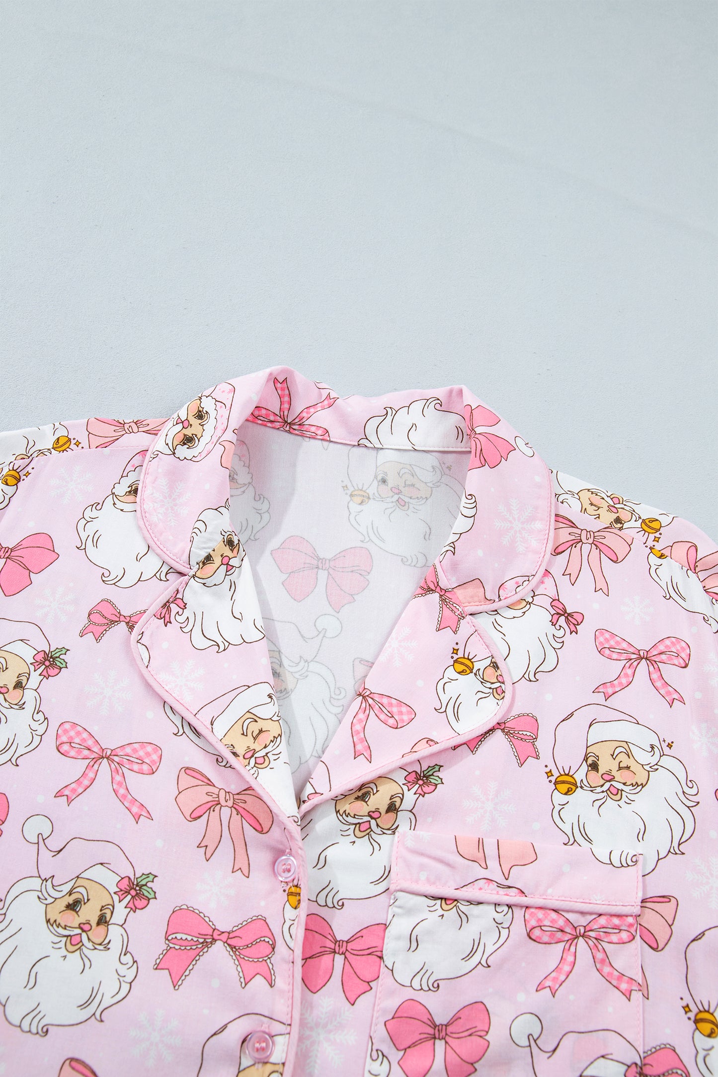 Pink Abstract Santa Print Long Sleeve Full-Length 2Pcs Lounge Set