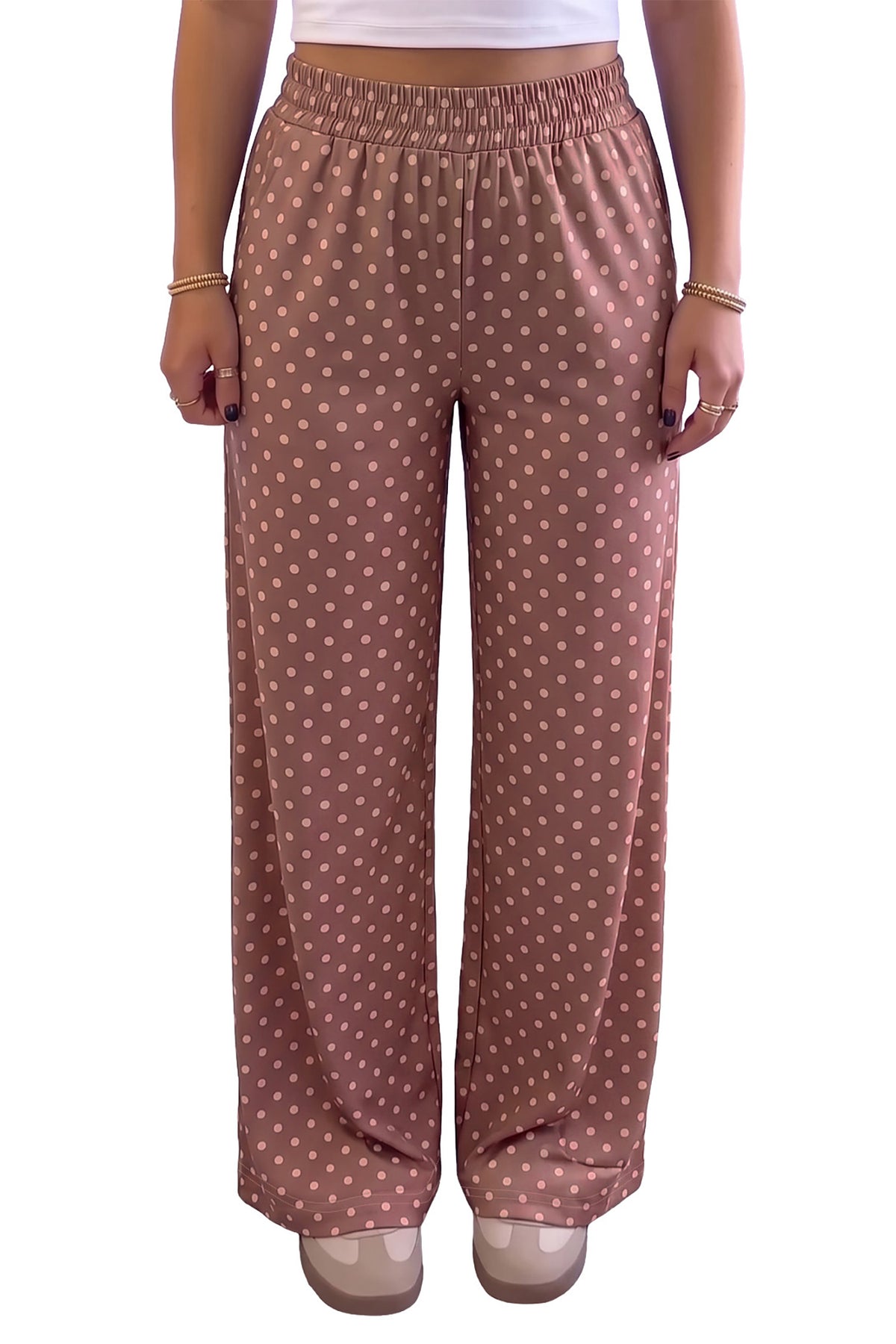 Brown Polka Dot Printed Casual Loose Pants