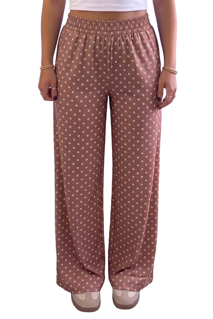 Brown Polka Dot Printed Casual Loose Pants