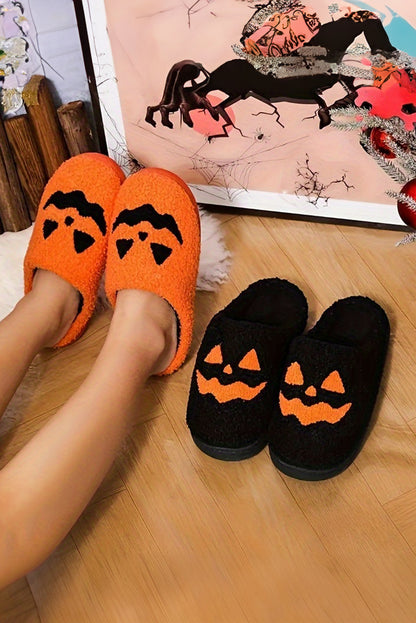 Chaussons en peluche orange à motif citrouille d'Halloween