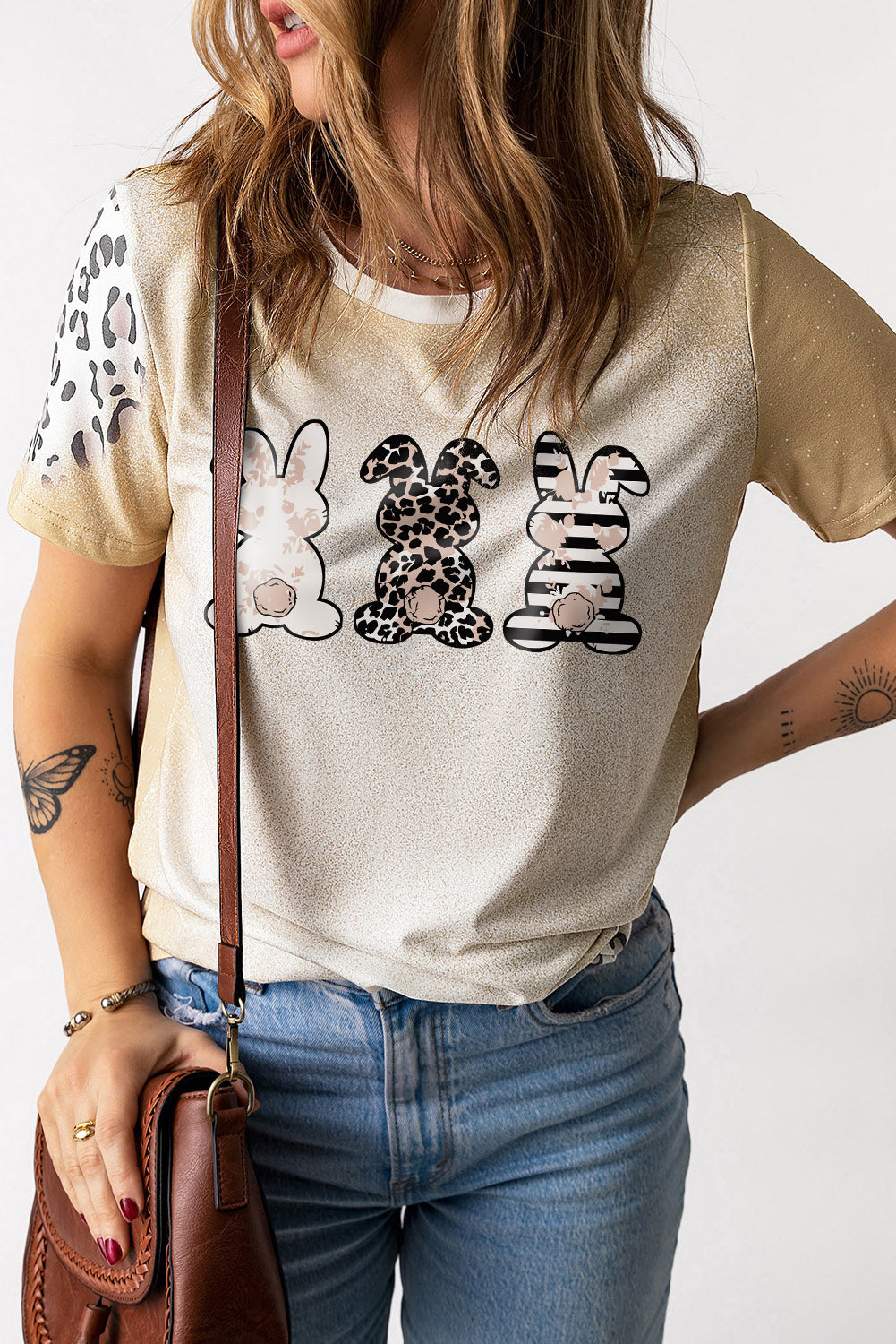 Camiseta caqui de manga corta HALF HOOD HALF HOLY Leopard