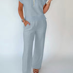 Beau Blue Half Zip Polo Tee Casual Pant Set