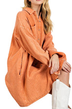 Orange Crinkled Dual Chest Pocket Oversized Shirt Dress
