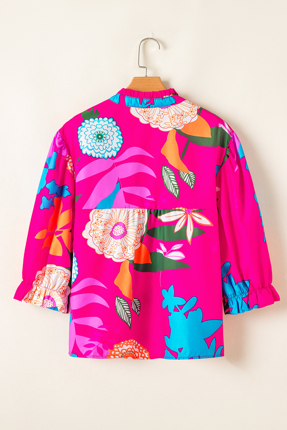 Chemisier à volants et manches bouffantes à imprimé fleurs de roses