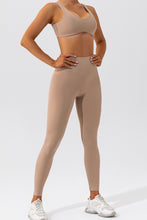 Light French Beige Solid Color Active Bra and High Waist Leggings Workout Set